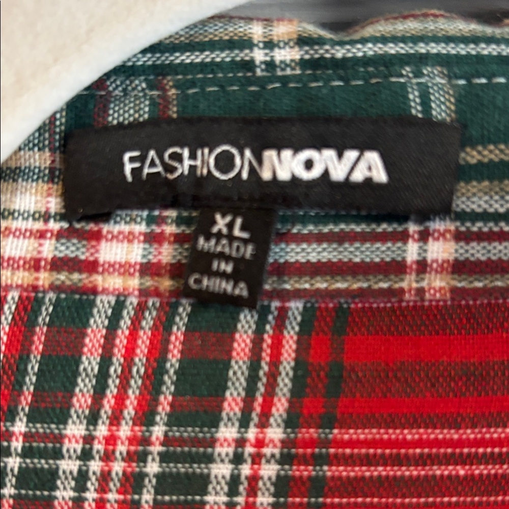 Fashion Nova Patchwork Plaid Button-Down Shirt - … - image 2